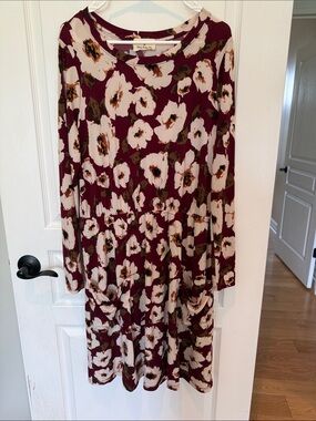 Ruby & Bloom Burgundy Floral Long Sleeve Dress